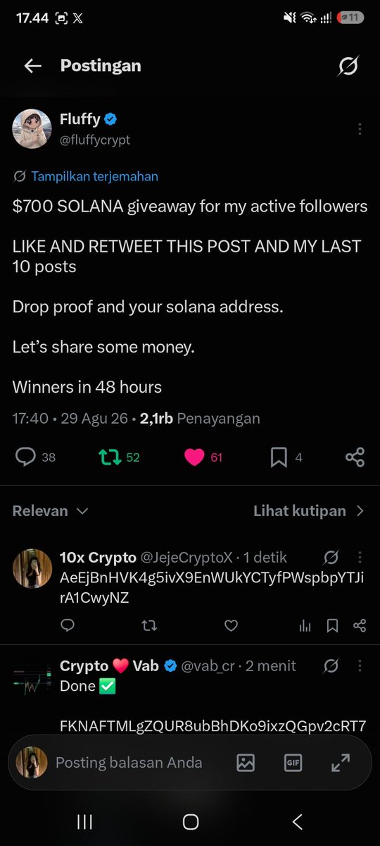 JejeCryptoX's tweet photo. @fluffycrypt AeEjBnHVK4g5ivX9EnWUkYCTyfPWspbpYTJirA1CwyNZ https://t.co/qULPMzX1tH