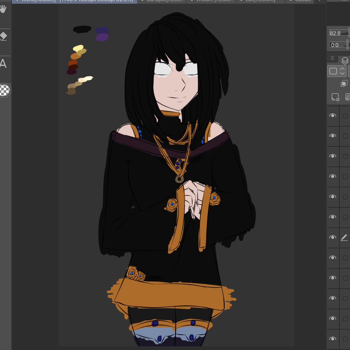 MissEdenNoir's tweet photo. colours picked out, and base design of the character from earlier. I need to finish adding the coliurs for Wenli but most everything is picked out! 
#wip #ocart #Wenli #Alvius #cspaint #prettyboy https://t.co/NzErTmr8iA