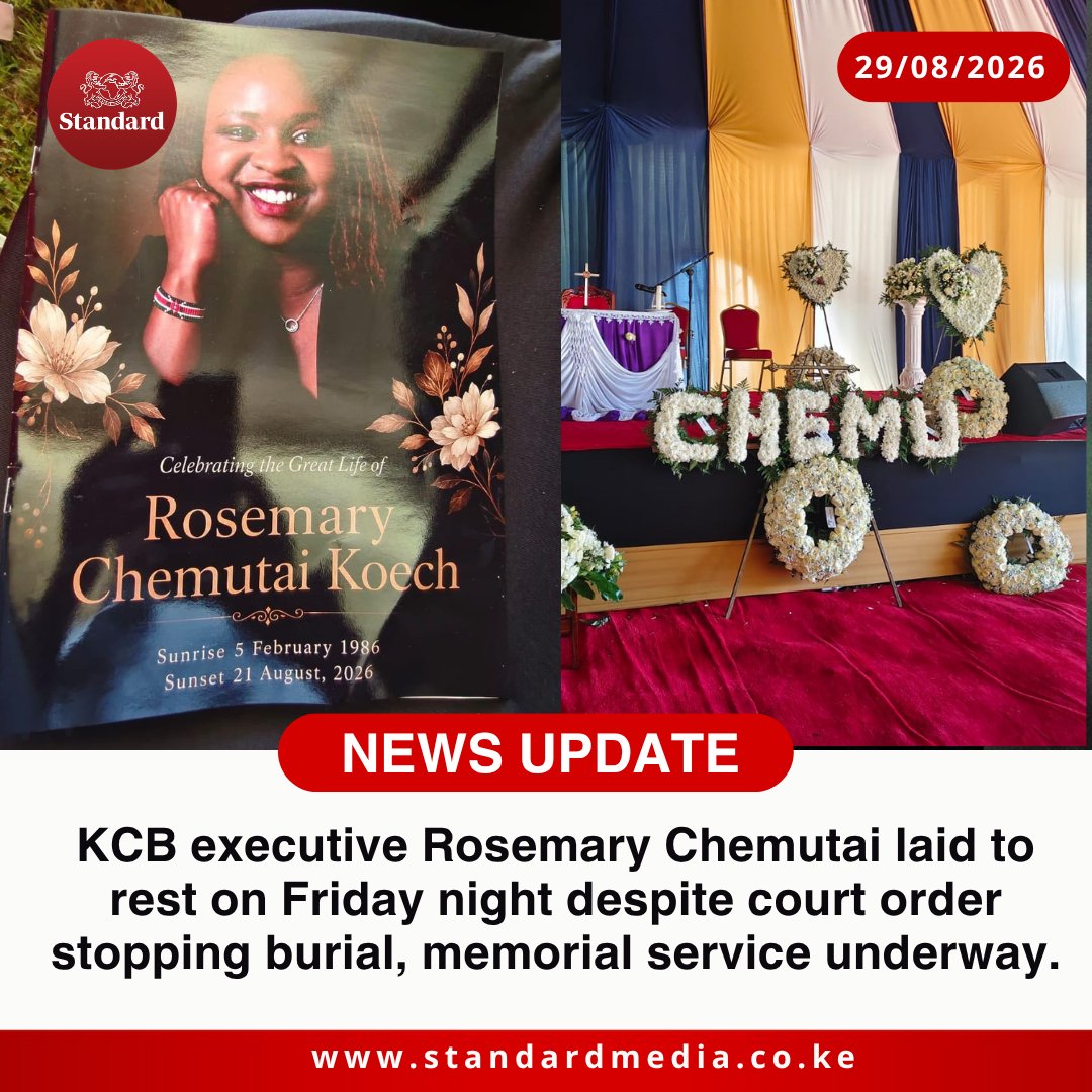 StandardKenya's tweet photo. KCB executive Rosemary Chemutai laid to rest on Friday night despite court order stopping burial, memorial service underway. https://t.co/HeGEN2ypsr