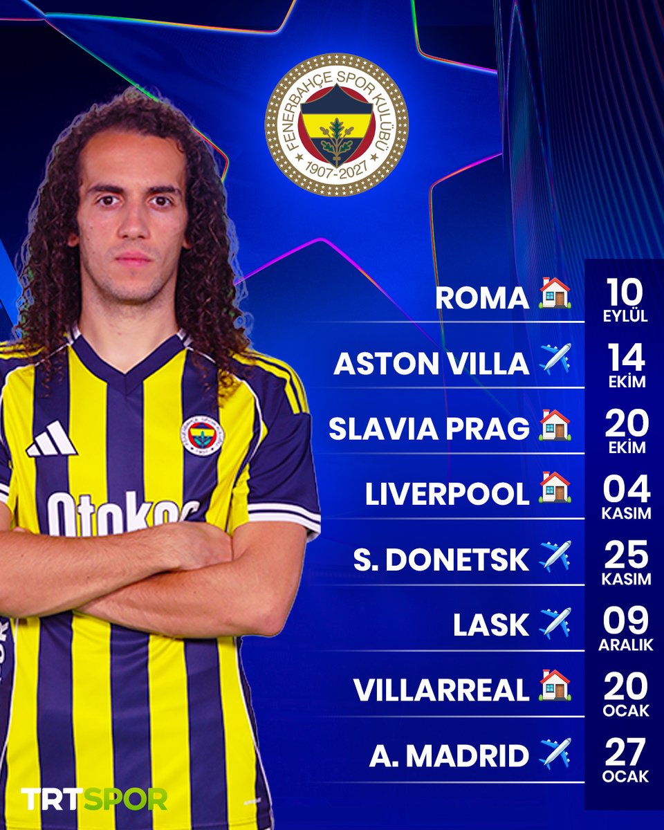 trtspor's tweet photo. 🇹🇷 Temsilcimiz Fenerbahçe'nin, Şampiyonlar Ligi fikstürü belli oldu. 

🤔 Sizce temsilcimiz kaç puan toplar? ✍️👇 https://t.co/t5lAZCuZCX