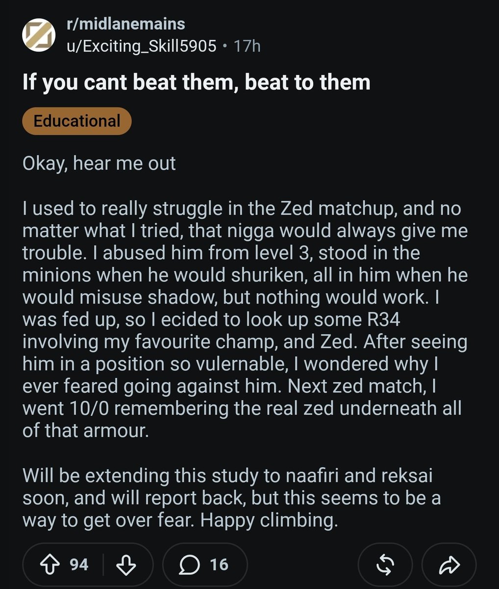 RiotZac's tweet photo. If you can't beat them, beat to them 

Reddit never disappoints https://t.co/2MYx99Dtrp
