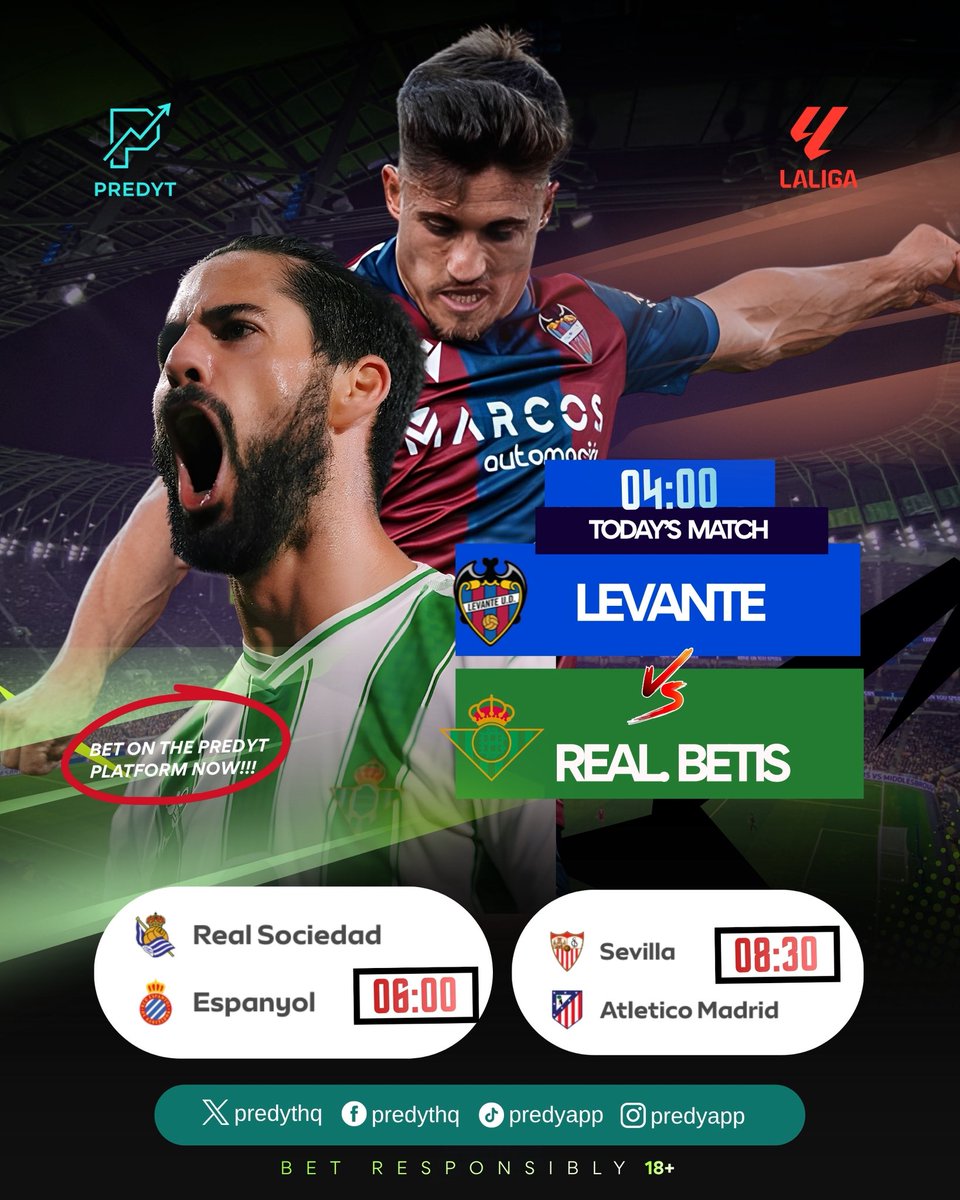 PredytGame's tweet photo. LaLiga is back with another one ‼️

Who are you backing? Don’t just watch….. make your call on Predyt. 🔥

#Predyt #LaLiga #MatchDay #PredictForFree https://t.co/K6Z7qJLBKt