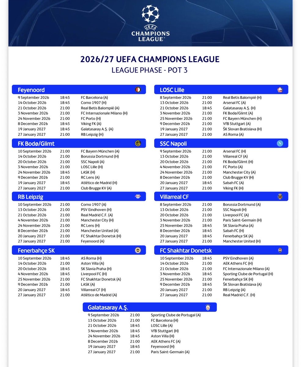 henrywinter's tweet photo. Champions League fixtures - dates. #UCL https://t.co/VV28mF6c6t