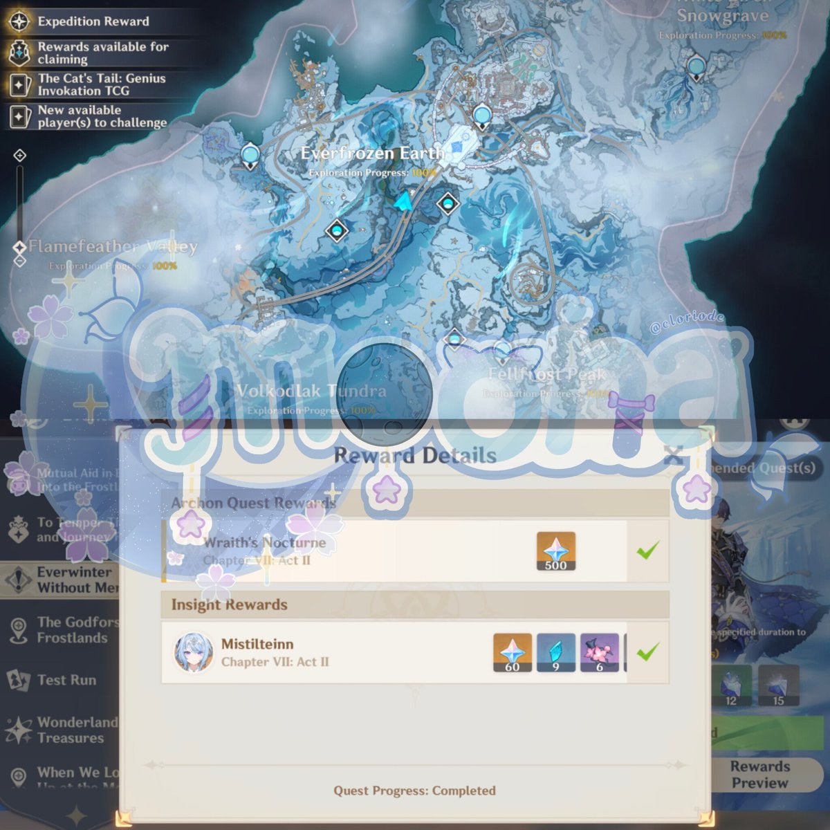 cloriode's tweet photo. help RT please~ thank you! 🤍

Genshin Impact - Snezhnaya Special Package 💌

• archon quest + odette story quest + required side quest (14) + 100% explore (+ hidden chests) : 750K
• required side quest (14) + 100% explore : 650K

#zonauang #jokigenshin https://t.co/IbYEllIKoz