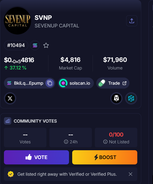Sevenup27's tweet photo. Just added $SVNP to Coinmun!

Now token is seen not just by those who read the original post - but by everyone who's just browsing new coins on the platform

Now it's in the New Coins section

You can put a vote and it will get promoted

Let's go

https://t.co/ptTggflJ5i https://t.co/Ri8Pf3PhHv
