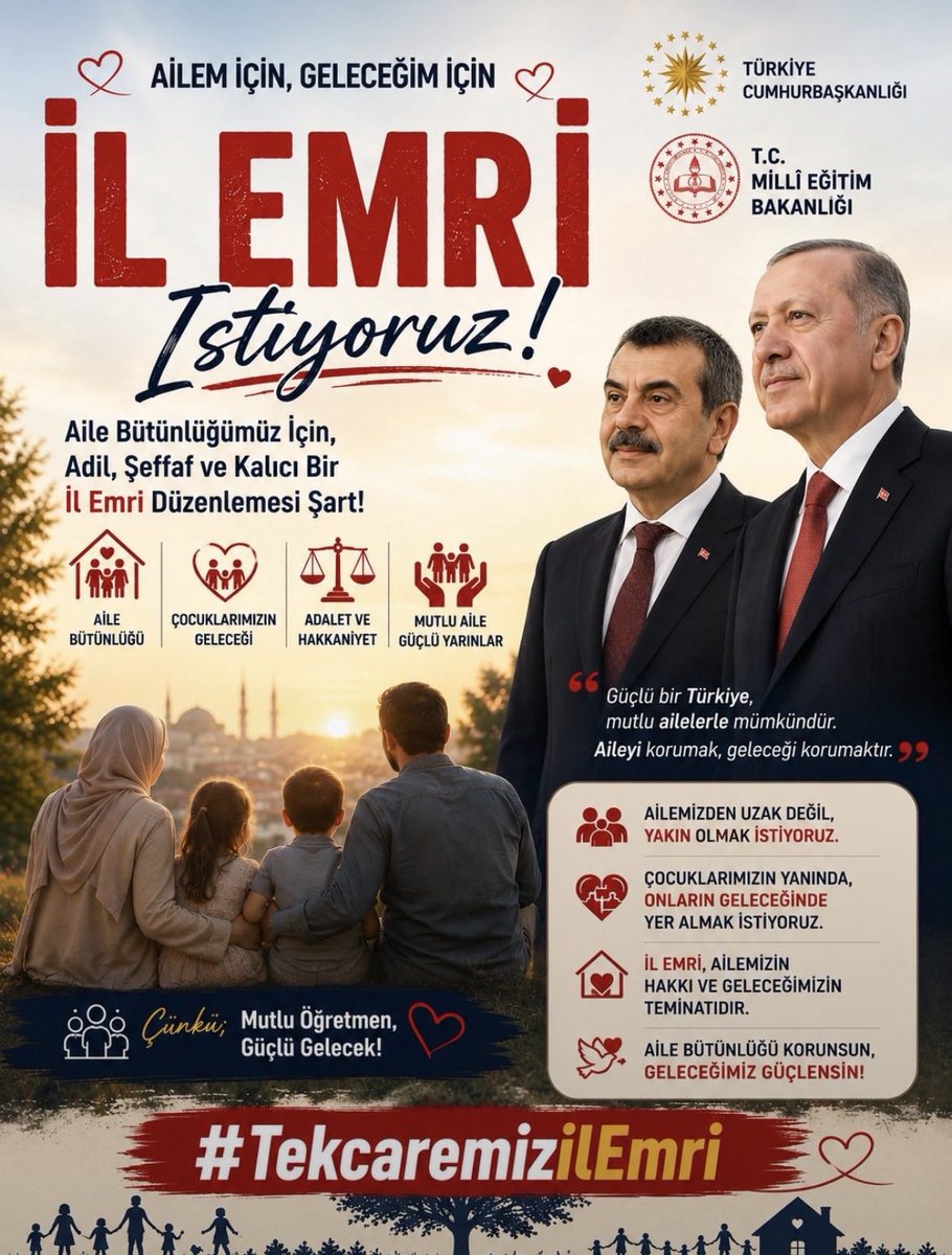Ozgrtskrn35's tweet photo. Sayın Cumhurbaşkanım, Her türlü zorluğun üstesinden gelen o güçlü iradenize olan büyük güvenimizle, kıymetli eğitim neferlerimizin yıllardır süren aile özleminin artık bitmesi adına il emriyle bu hasretin bitmesini yürekten diliyoruz. @RTErdogan #AileYilindaAyriKaldik https://t.co/52AcMj3SQ0