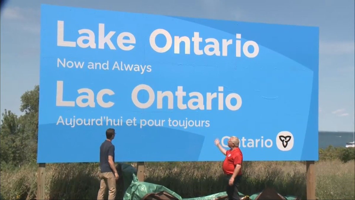 Jerrmainewilson's tweet photo. #BREAKING: Ontario Premier Doug Ford unveils brand new Lake Ontario sign just days after U.S. President Donald Trump dubbed it "Lake America" #Onpoli https://t.co/eGaQADEMKK