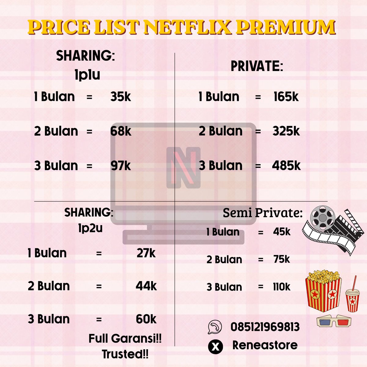 Reneastore's tweet photo. @mamiychuloo NETFLIX SHARING MURCEE😍

• 1 bulan 1P1U 35k
• 1 bulan 1P2U 27k
Full Garansiii‼️TRUSTEDD💯
📲https://t.co/LH4jhwwkcz https://t.co/ONfuXPMQ9D