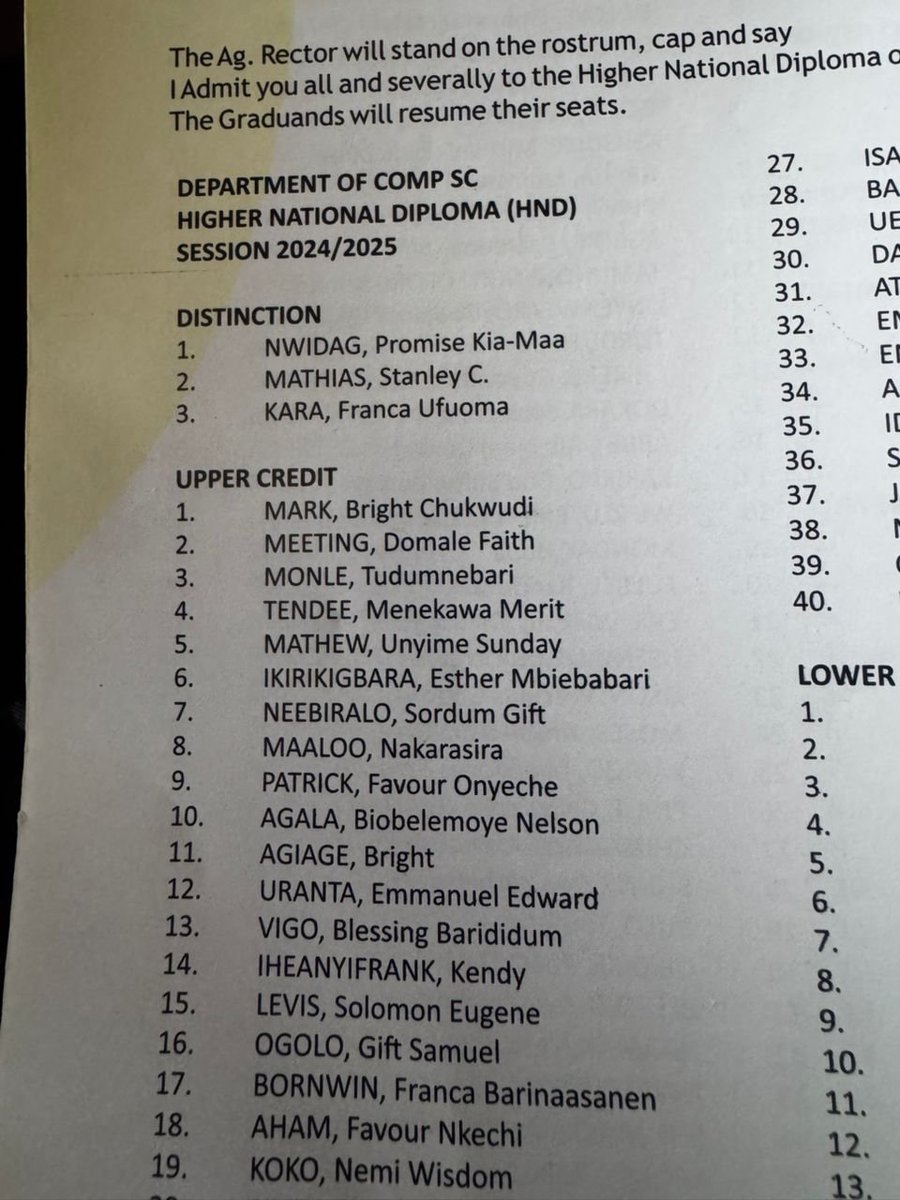 Deprotek's tweet photo. Congratulations To Me!

DISTINCTION Bagged (Overall Best Graduating Student, Computer Science Department, 2024/2025 Academic Session, Kenule Beeson Saro-Wiwa Polytechnic. Bori).

No. 1 on the List (Nwidag Promise Kia-maa) 

All I can say is, God's hand is visibly at work in my life.

God Did! 

#Deprotek