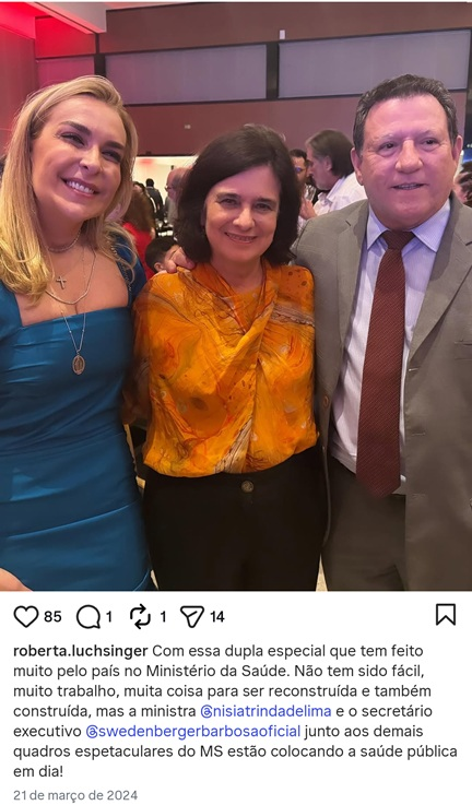 LunaBambam74's tweet photo. INTIMIDADES NA REPÚBLICA: Roberta Luchsinger e Nísia Trindade (Ex-ministra da Saúde) e o chefe de gabinete adjunto de Lula, Berger Barbosa https://t.co/7opUBfcSNO