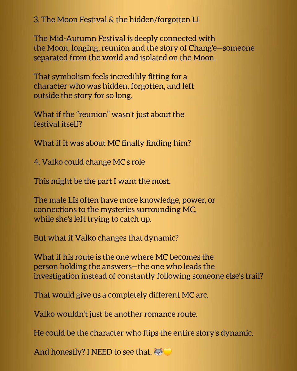 Artmissed's tweet photo. Why the story needs Valko 🐺💛

I keep coming back to one thought: Valko wouldn't just be another LI added to the story. He could be the missing piece the main story needs.
#BringValkoBack https://t.co/sGOPdVjwz9