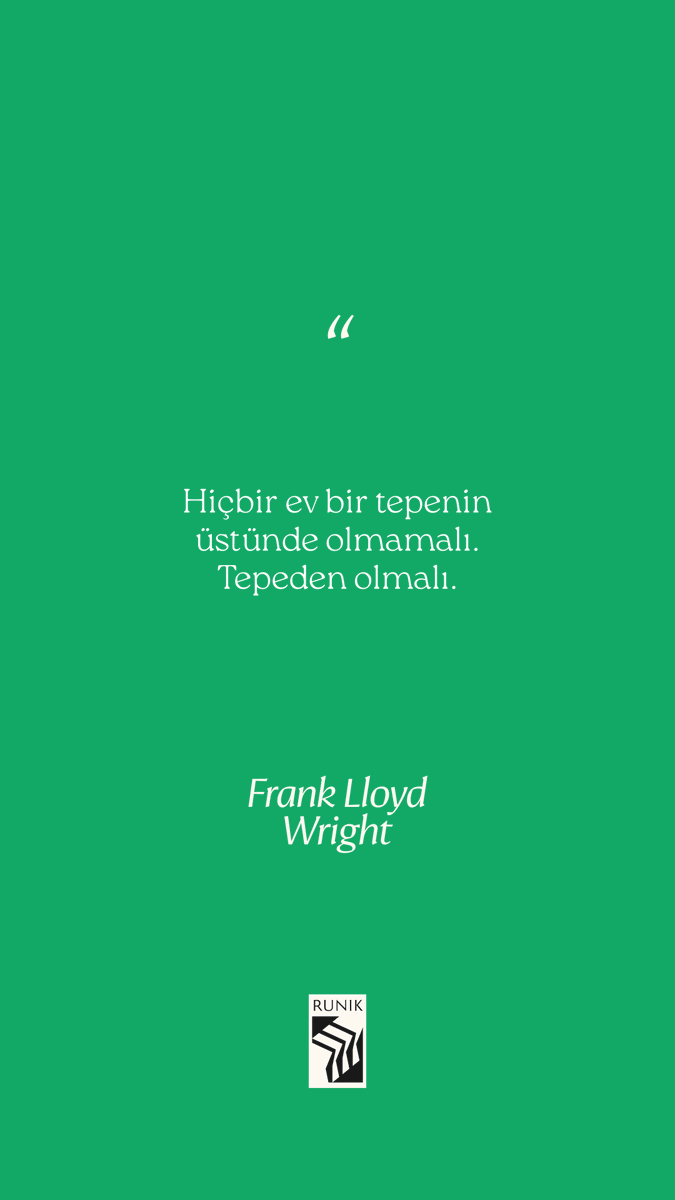 RunikKitap's tweet photo. Frank Lloyd Wright'a göre ev bir tepenin üstünde değil, tepenin kendisinden olmalıydı. Yetmiş yılda beş yüzü aşkın yapı tamamlandı; neredeyse hiçbiri öncekinin tekrarı değildi. #RunikKitap #Mimarlık https://t.co/5YVMYCyQxL