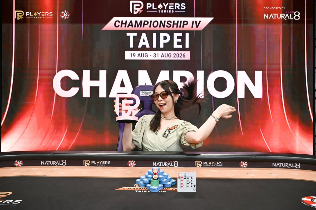 ps_poker's tweet photo. 🏆 WOMEN’S MAIN EVENT - CHAMPION 🌸

LIN CHIENYU 🇹🇼 is your Women’s Main Event Champion, conquering a 30-entry field to claim the trophy and NT$100,020 🔥

NT$10,000 buy-in | NT$256,320 prize pool

✨ One day of action. One field to battle through. And when it was all over, Lin Chienyu was the last player standing.

A title earned, a pink trophy claimed, and a moment all her own.

Congratulations, Lin Chienyu! And good luck at the tables ahead! 🏆🔥

----------
Players Series | Affordable · Inclusive · Player-First
🌐 https://t.co/OpQffBF9v6
📍 August 19–31, Taipei
#PSC4Taipei2026 #PlayersSeries #PokerTournament #PSChampions