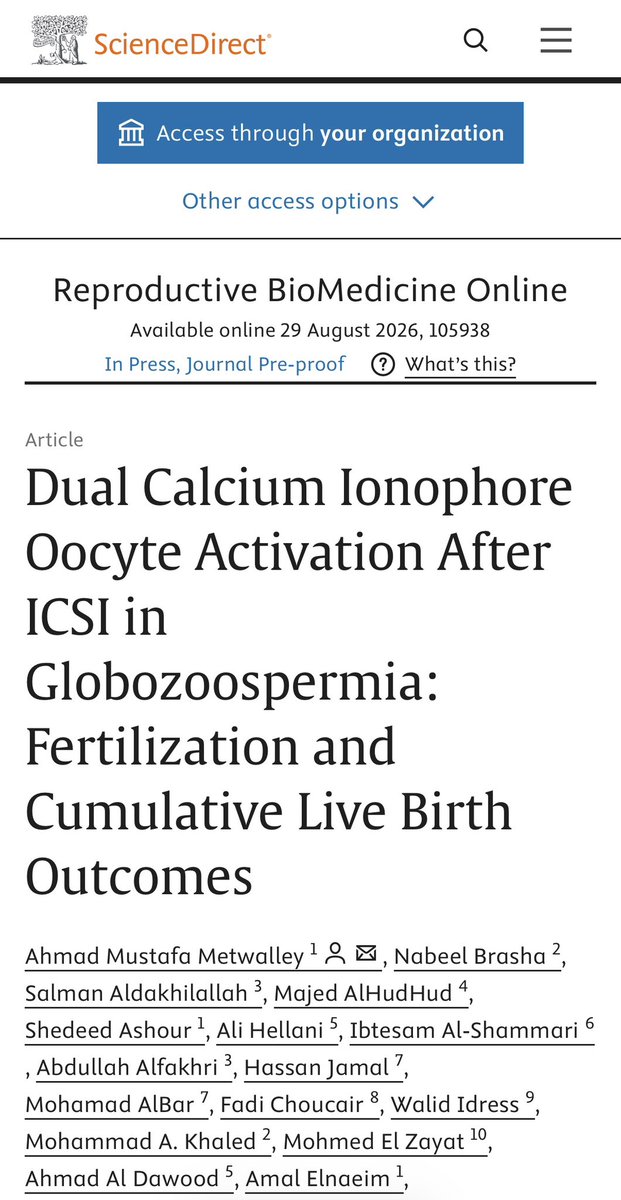 ShalwaBird's tweet photo. I am deeply honored to share our latest research, now published in Reproductive BioMedicine Online #Q1 #RBMO. My heartfelt thanks and congratulations go to all my esteemed colleagues and co-authors, whose exemplary efforts were instrumental to this achievement. #ART #IVF #KFMC https://t.co/YJcNEgR6m7