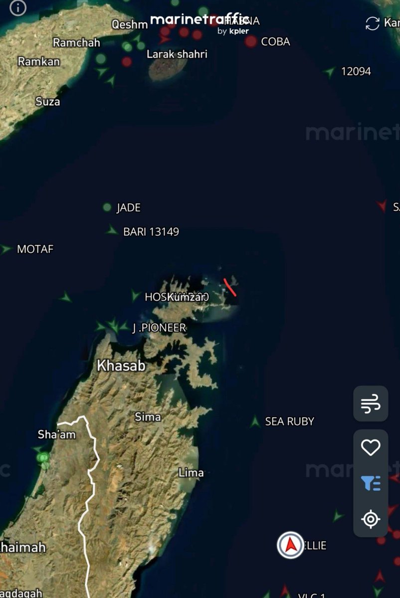 MarioNawfal's tweet photo. 🇺🇸🇮🇷 The viral claim that the U.S. Navy secretly dredged a new shipping corridor to bypass Iran’s control over the Strait of Hormuz is almost certainly false.

The narrow passage between Oman’s Musandam Peninsula and Jazirat island may shave a few nautical miles off the journey for large oil tankers, but it does not take them out of Iran’s strike range.

Zoom out and the problem becomes obvious: ships would still have to cross waters exposed to Iranian missiles and drones long before reaching the supposed “safe corridor.”

Source: CIG (Telegram) / Writer: Mhedi
