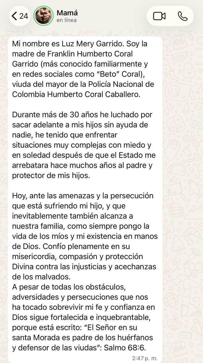 Betocoralg's tweet photo. 1. Comparto este comunicado de mi señora madre. Dejo constancia de que no interpondré recurso alguno contra la decisión de la Unidad Nacional de Protección @UNPColombia Respeto la determinación de la entidad y agradezco al ex presidente @petrogustavo por la protección recibida.

El esquema era extensivo y cobijaba a mi madre, ella tampoco apelará ninguna decisión. 1/2