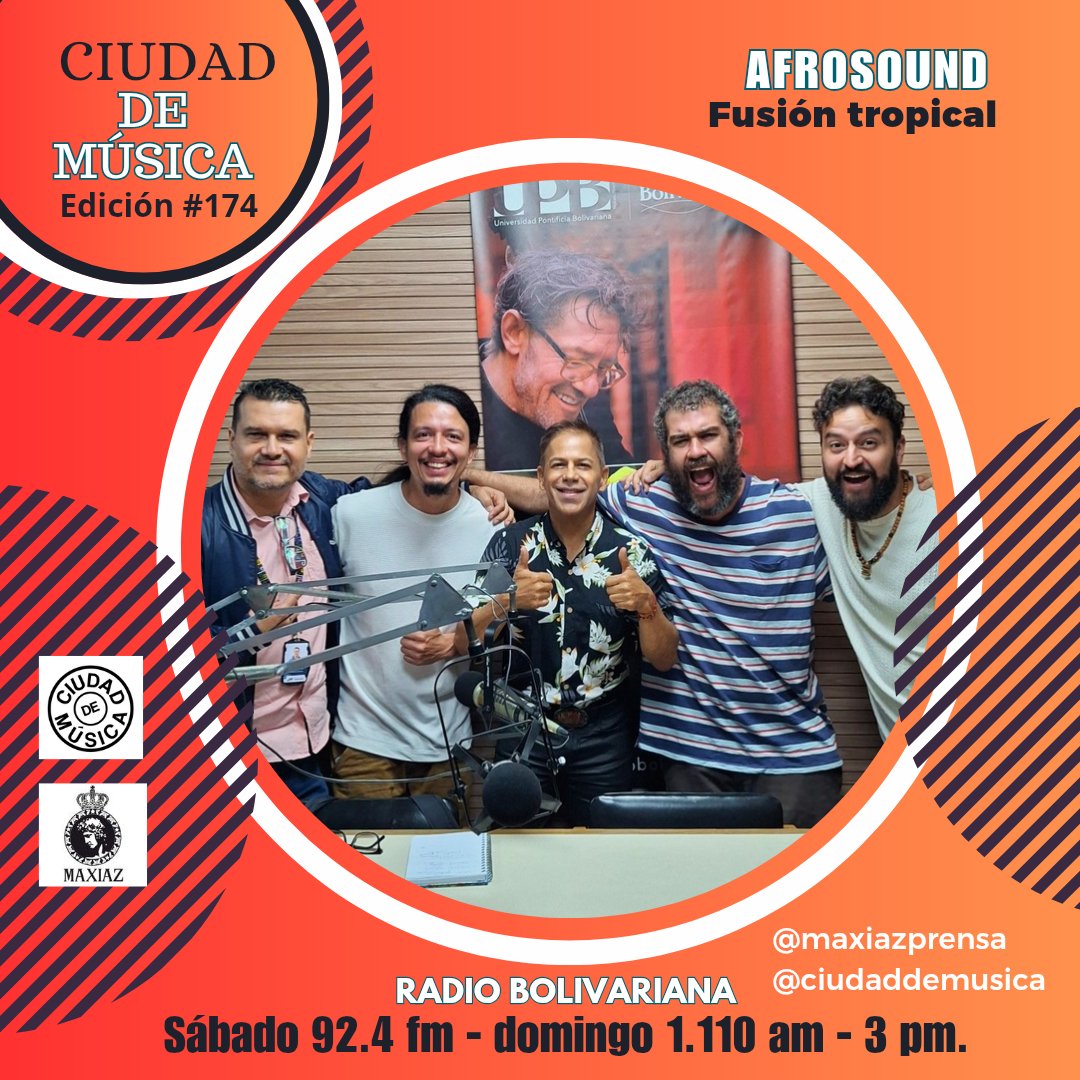 MaxiazPrensa's tweet photo. Hoy y mañana en Ciudad de Música por Radio Bolivariana con Afrosound; su sonido fusión tropical, de guitarras psicodélicas por muchos años, nos ha acompañado en momentos de vida únicos; nos escuchamos en esta divertida entrevista. https://t.co/aMZKlrSOeI