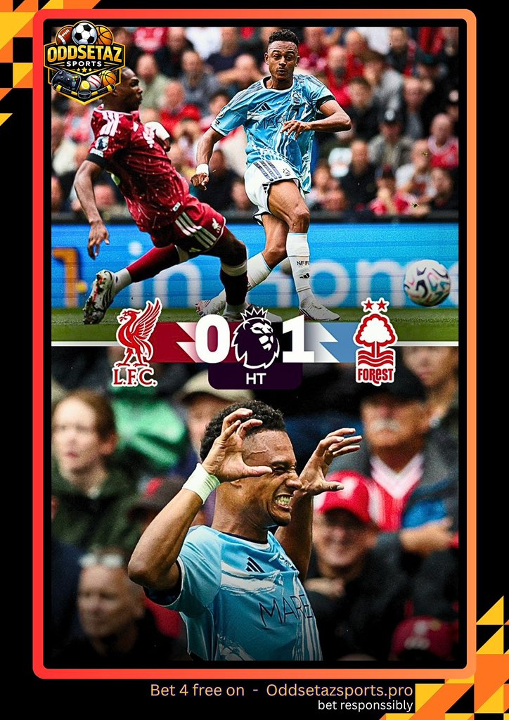 ODDSETAZ01's tweet photo. Dan Ndoye strikes as Forest lead at the break! 🌳🔥 Chasing a third straight win at Anfield! 👀 #NFFC #LFC https://t.co/lztW6Ukl6Z