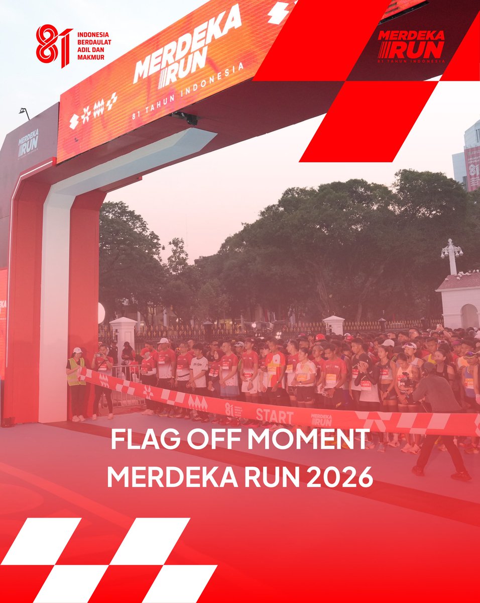 KEMENPORA_RI's tweet photo. Momen yang dinanti ✨

Bendera dikibarkan, langkah dimulai. 🏃‍♀️

Ribuan pelari bergerak bersama dalam satu semangat untuk memaknai 81 tahun Indonesia melalui 8 kilometer perjalanan.

Absen di komentar kalau kamu ada dalam barisan ini.👇 https://t.co/7qX4KSl7eg