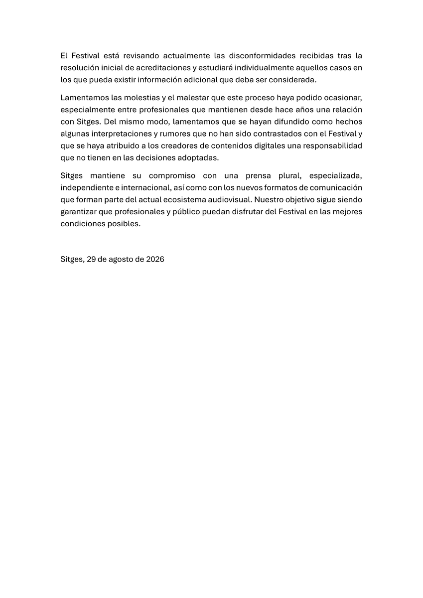 sitgesfestival's tweet photo. COMUNICADO - Proceso de acreditaciones de prensa 2026 https://t.co/bjtZ2cvYxB