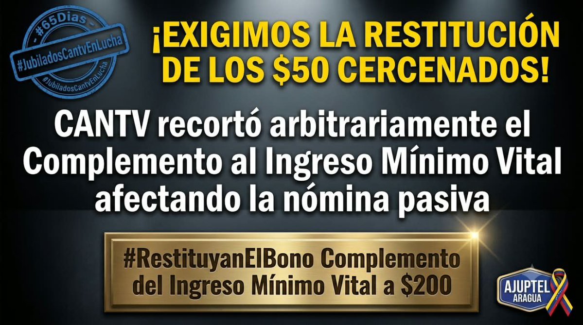 LazaballetNail's tweet photo. #29Ago Desde junio @cantv cercenó $50 al sector pasivo vulnerando las Actas Convenio de 2023. @ContactoCantv responda a #JubiladosCantvEnLucha en #65Dias exigiendo #RestituyanElBono Complemento del Ingreso Mínimo Vital a $200. @Dinorahfiguera @EfectoCocuyo @dplacer @la_patilla https://t.co/oRXmmnooGm