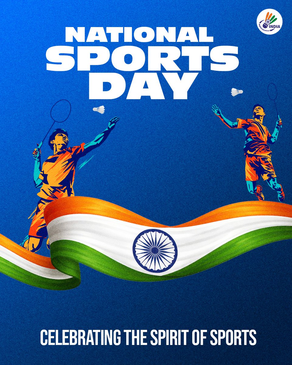 BAI_Media's tweet photo. Driven by passion. Powered by pride 🇮🇳⚡️

​Celebrating the spirit of sports that continues to inspire millions across the nation. Happy National Sports Day!

#Badminton #SmashForIndia https://t.co/v8ZbtoKo4A