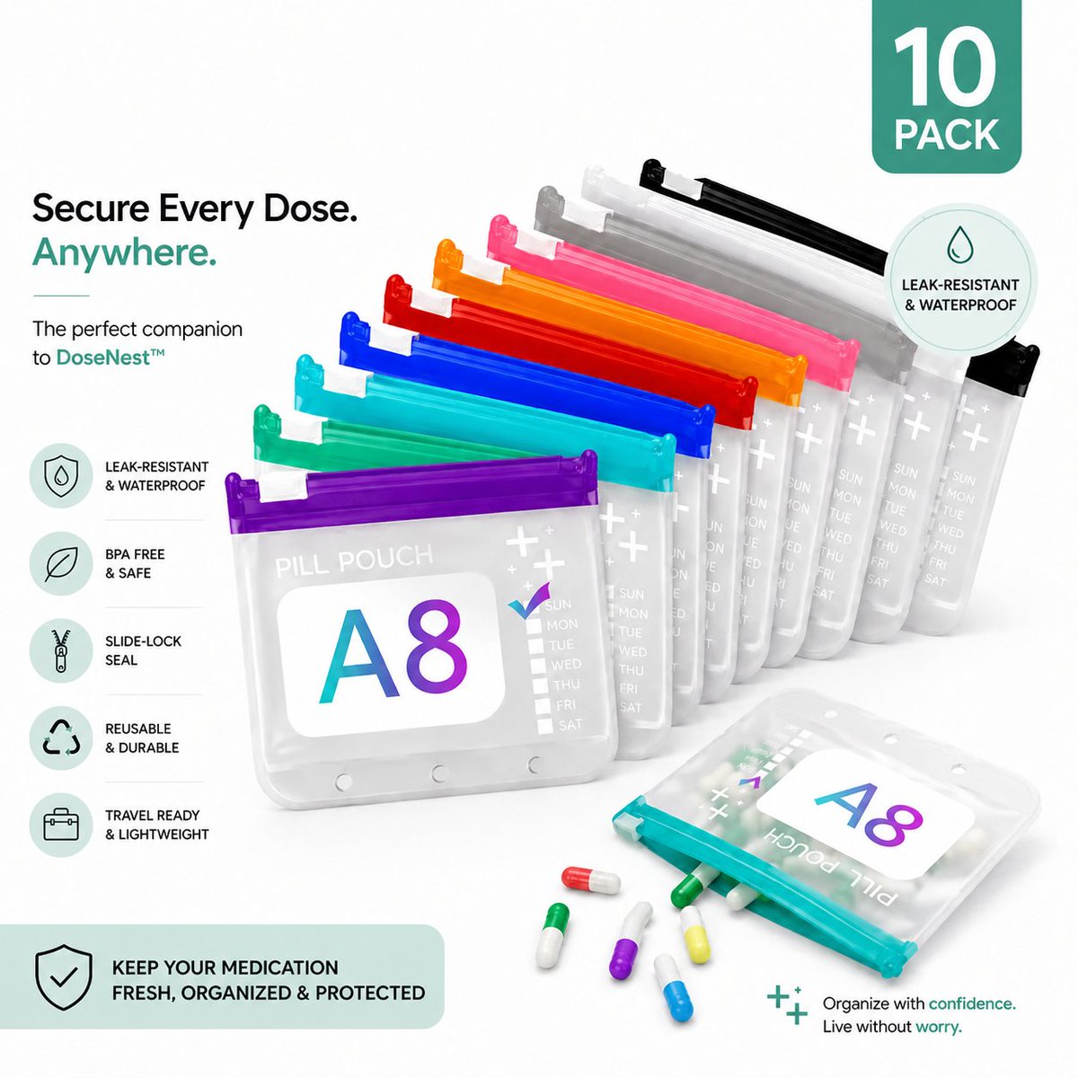 Zavonera's tweet photo. A compact zippered storage case with 14 removable color-coded pouches, designed to keep daily medications, vitamins and supplements easier to sort, identify and carry at home or while traveling. Shop now: https://t.co/xzemjLOybz https://t.co/Ci7AXjaTHH