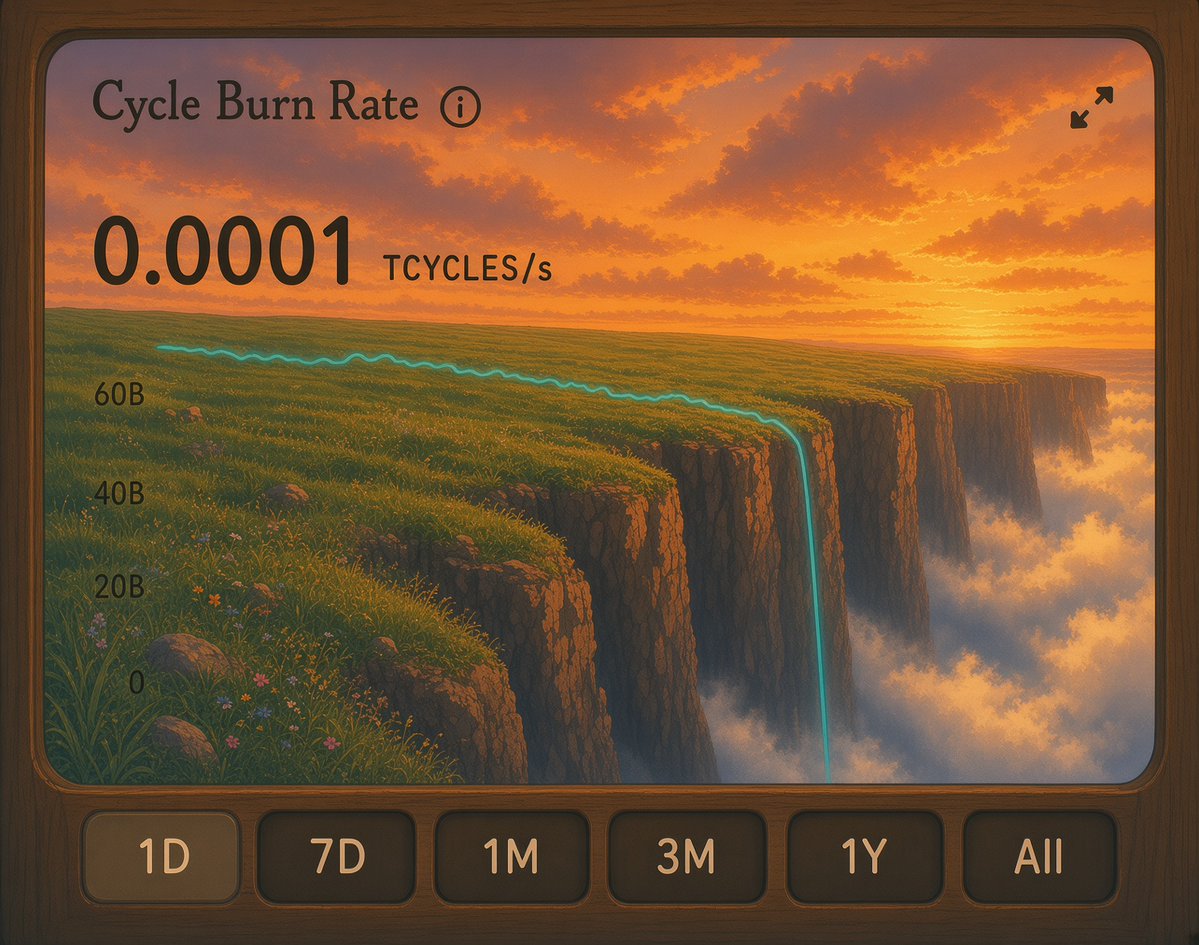 phasmafuture's tweet photo. Cycle burn just fell off a cliff.  

All that Cloud Engine / Caffeine talk and this is the usage?

it seems internet-computer:native is still broken. https://t.co/lahPdZuZtm