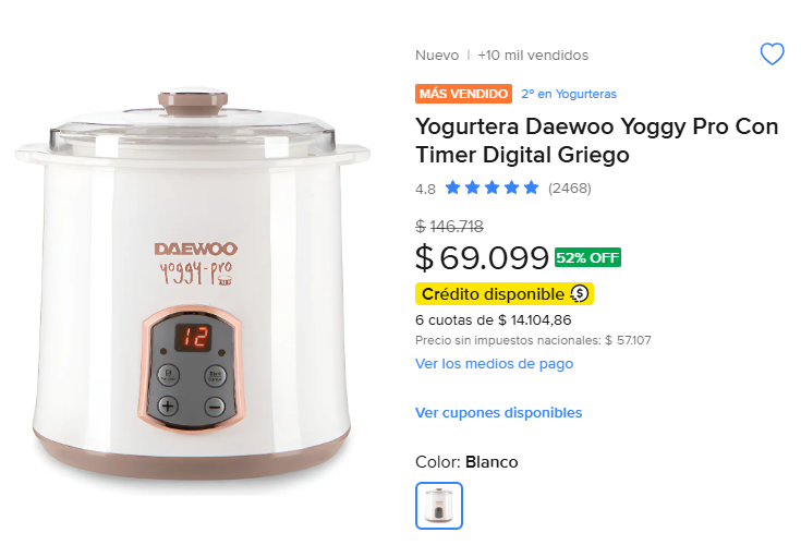 LocosXElBazar's tweet photo. 🥛 ¡HACÉ TU PROPIO YOGURT GRIEGO EN CASA!

Antes $146.718.
Ahora $69.099 — 52% OFF.
https://t.co/fQ3fFXjRTw

Yogurtera Daewoo Yoggy Pro + timer digital + fácil de usar + ideal para yogurt casero. 🔥 https://t.co/jNPvSoczEW