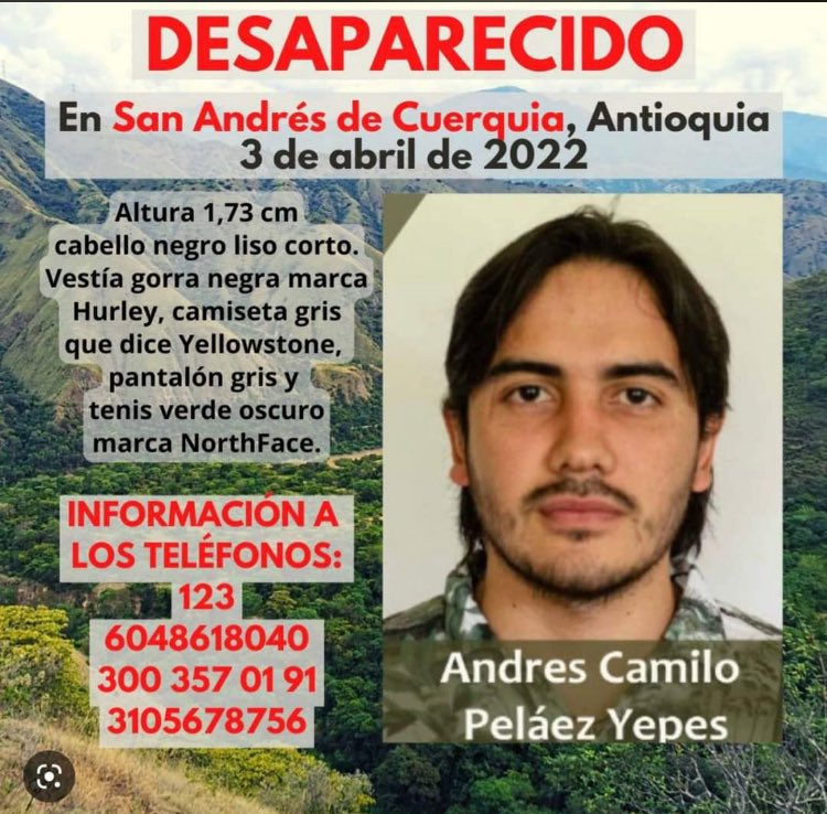claoyepes's tweet photo. #DondeEstaCamilo #AndresCamiloNoAparece Dios 1.607 días desaparecido! Señor Presidente, revise el caso de mi hijo x favor, porque tanta negligencia, esto debió suceder hace 4 años atrás y aún más, encontrarlo por esa época vivo, pero cambiaron al investigador porque iba bien! ??? https://t.co/Y3VNo57jTN