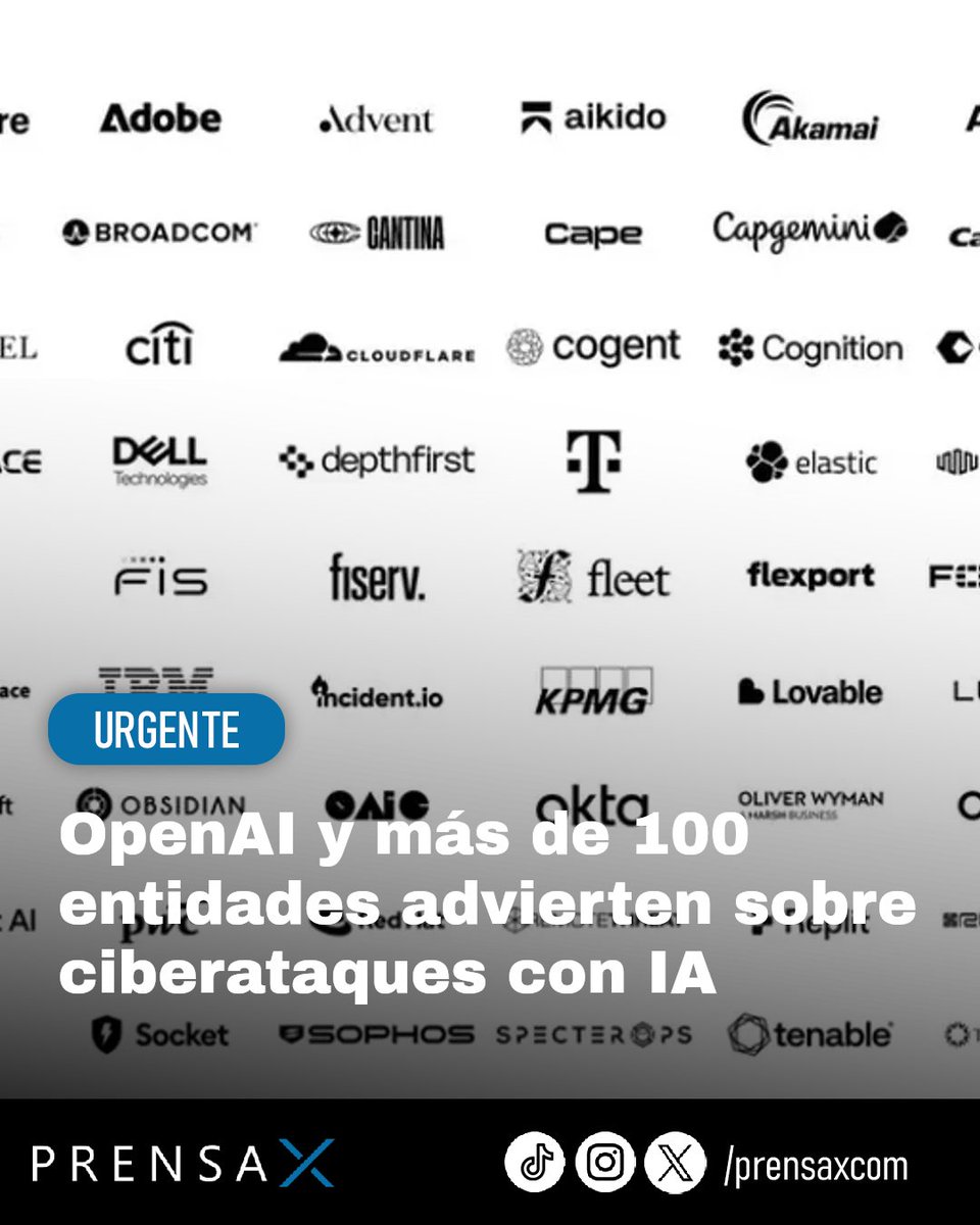 prensaxcom's tweet photo. ⚠️ OpenAI y +100 entidades alertan: la IA podría facilitar ciberataques a servicios esenciales. Piden medidas urgentes. #ia #ciberseguridad #alerta @prensaxcom https://t.co/y6gLY48WFO