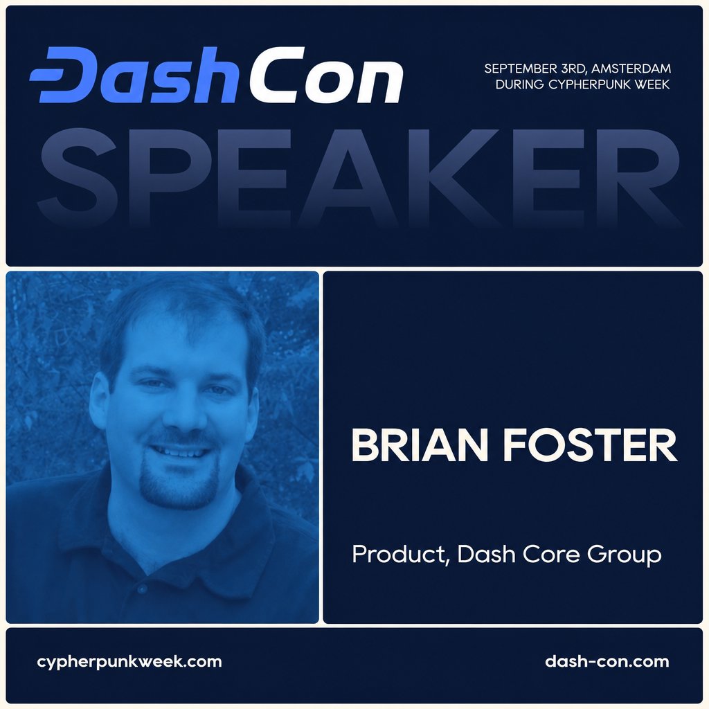Dashpay's tweet photo. Dash Core Group head of Product @bfoss765 will be speaking at DashCon!

Come hear an update on Dash's product roadmap, from the mobile wallets and more. https://t.co/oIeB8vRvCu