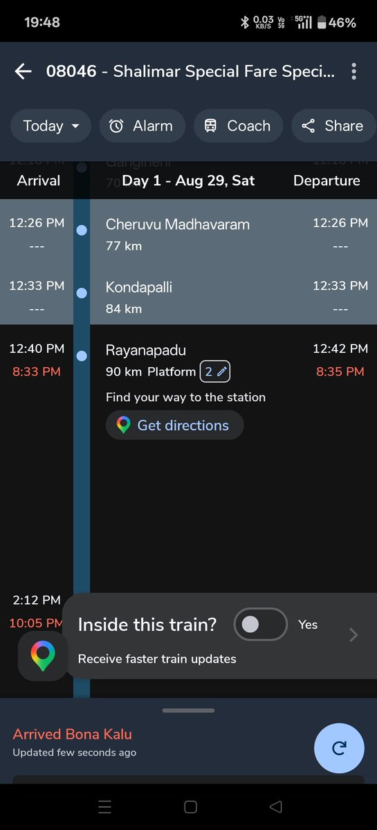 ravindracn38's tweet photo. @RailMinIndia @AshwiniVaishnaw @RailwaySeva  @PMOIndia

Train no 08046 is running 8 hrs late 
If you are incapable of running trains don't add new ones https://t.co/FOIGubaHOP