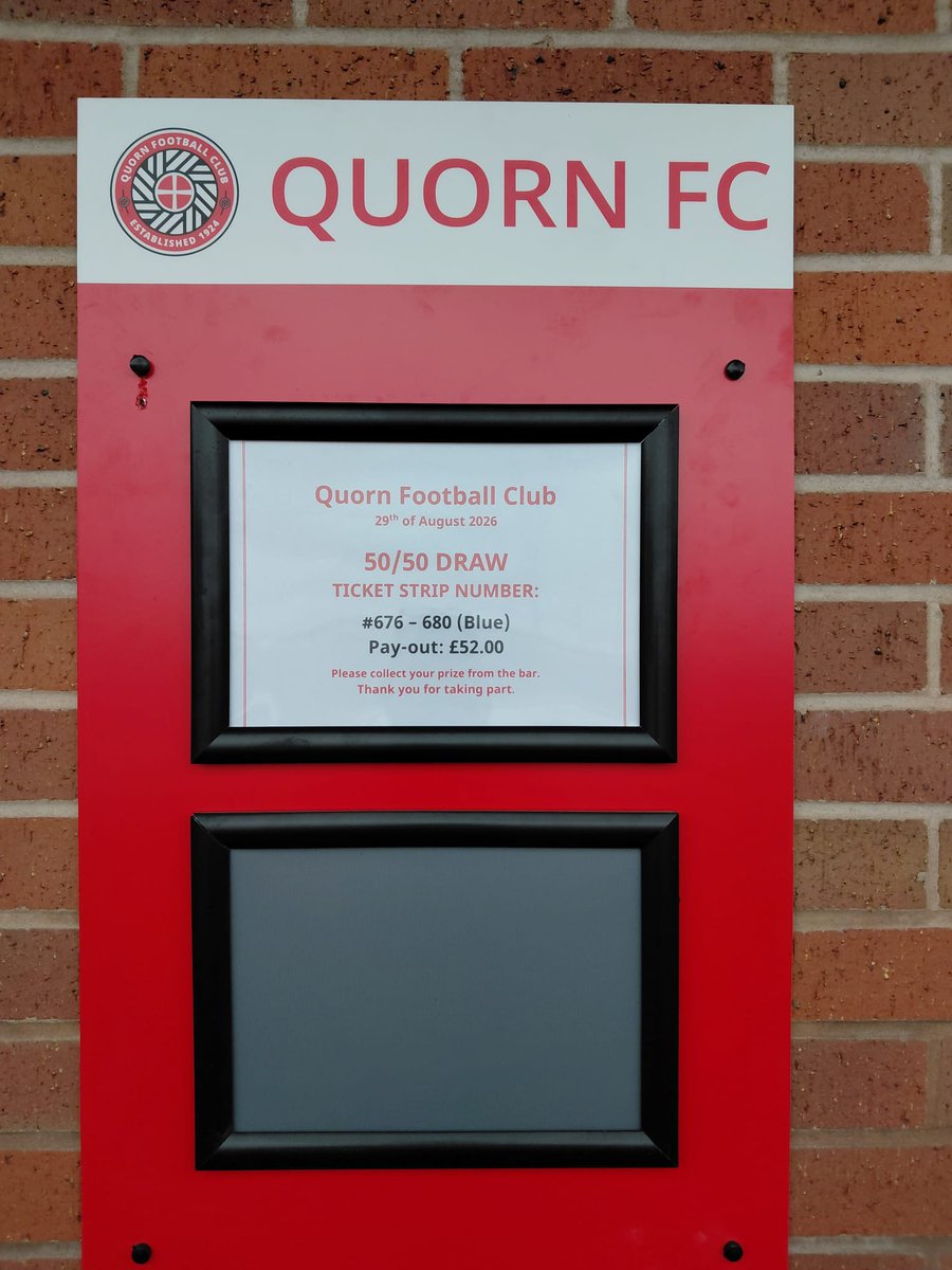 QuornAFC's tweet photo. 50/50: The draw has been made for the 50/50 with the winning strip #676-680. The prize is £52.00 and can be collected from behind the bar. Thank you to everyone that took part this afternoon.

#WeAreQuorn #UTQ #QFC #QuornFC #TheDons #TheMethodists⛪️ #TheReds🟥 #TheVeggies🥦 #TheVillagePeople👮👷🪖🏍🤠