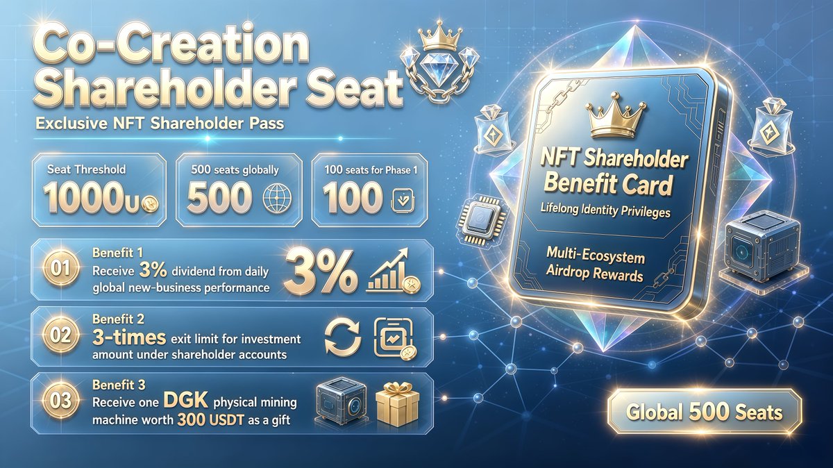 APEX_Vertex's tweet photo. 👑Co‑Creation Shareholder Seat
💎1000U｜500 seats globally｜Phase1 100 Seats
NFT shareholder card
✅3% daily dividend
✅3‑times exit limit
✅DGK miner ($300 USDT) gift

#Web3 #DAO #DeFi https://t.co/HRDd02jSuy