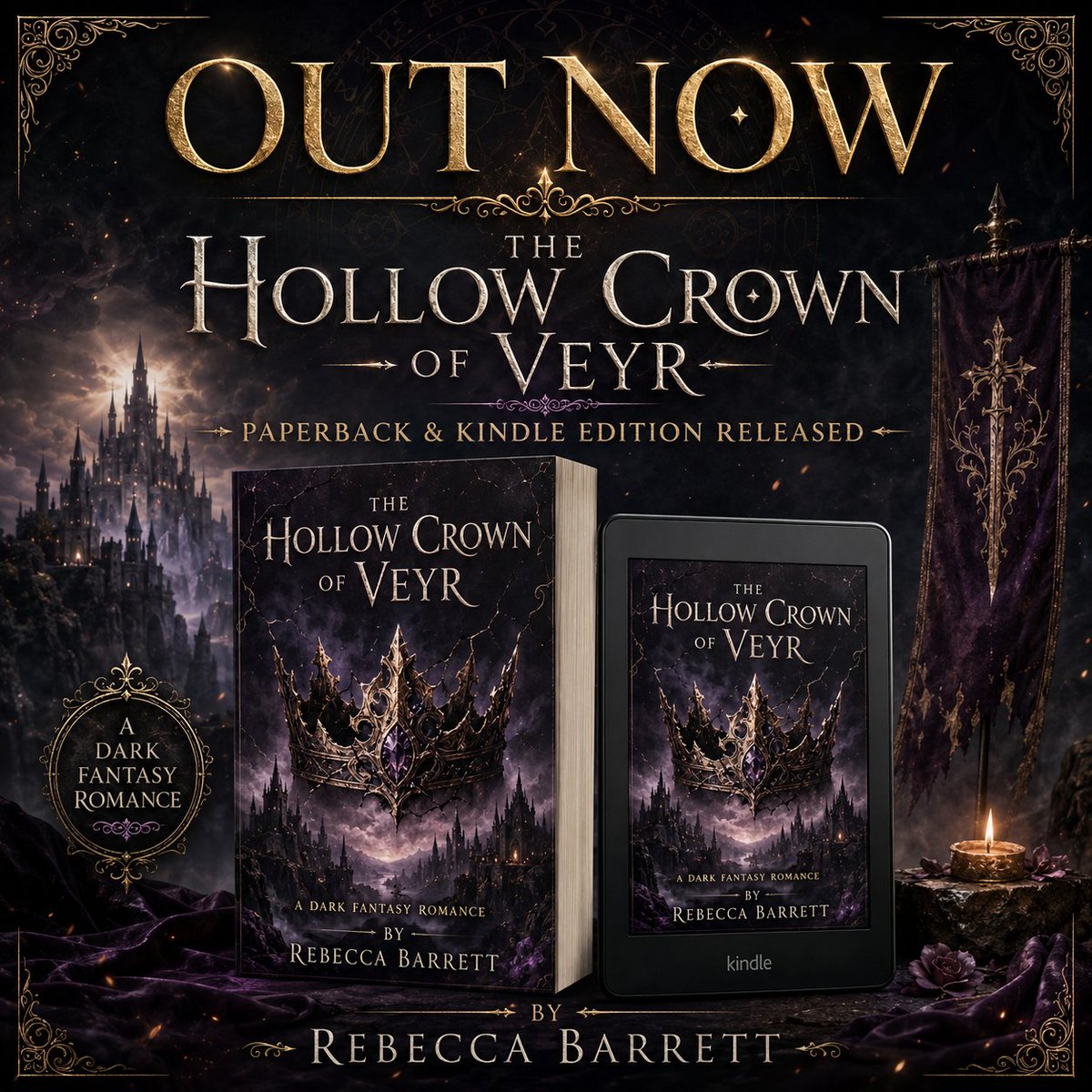 CinnBunsPlay's tweet photo. 📚✨ IT’S OFFICIAL — THE HOLLOW CROWN OF VEYR IS OUT NOW! ✨📚

I can finally say it…

The Hollow Crown of Veyr is officially RELEASED! 🖤👑

Both the paperback AND Kindle editions are now available!

This book has lived in my head and heart for so long, and seeing it become something you can actually hold in your hands—or open on your Kindle—is honestly a little surreal.

If you love:
👑 Cursed kings
✨ Forgotten gods and ancient magic
🖤 Dark fantasy
🔥 Slow-burn romance
⚔️ Secrets, danger, and a world where nothing is quite what it seems…

Welcome to Veyr.

To everyone who has encouraged me, cheered me on, asked about the book, or followed along while I built this world—thank you. Truly. 🖤

The Hollow Crown of Veyr
📖 Paperback — AVAILABLE NOW
📱 Kindle — AVAILABLE NOW

The crown is waiting. Will you answer its call? 👑✨

#TheHollowCrownOfVeyr #TheVestigesOfVeyr #RebeccaBarrett #BookRelease #NewBook #KindleBooks #PaperbackBooks #DarkFantasy #FantasyRomance #IndieAuthor #NewRelease #BookTok #FantasyBooks