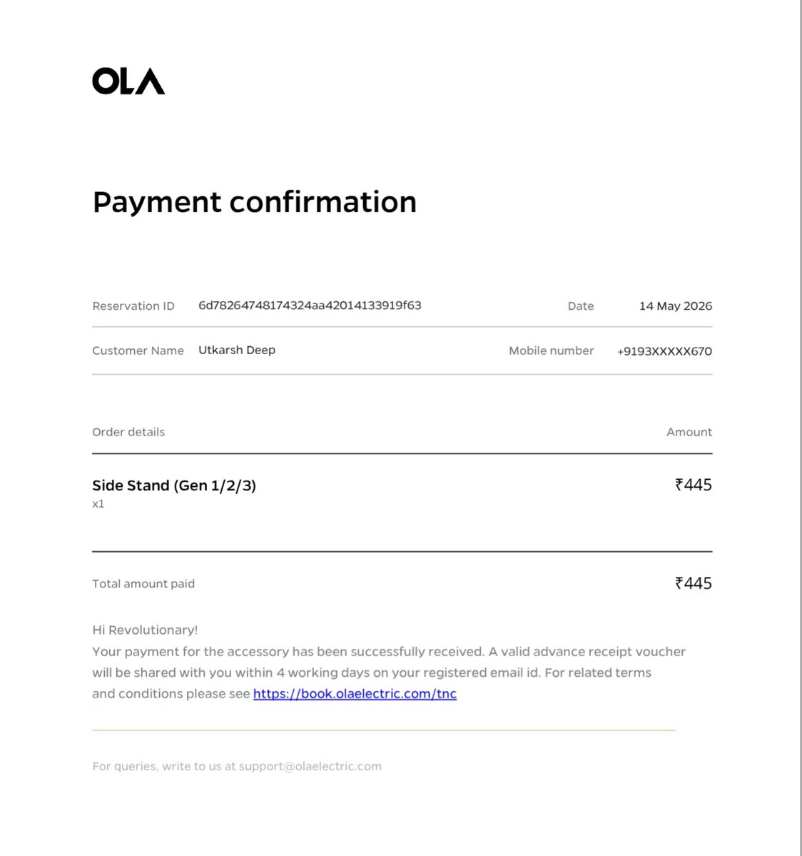 RPrepguru's tweet photo. @OlaElectric @bhash 
I ordered an Ola side stand on 14 May over 3 months ago. Even filed complaint to Consumer Forum (9893090).
Instead of resolving, you shared a DTDC tracking ID: 7D129276640, which clearly shows the shipment was returned. Resolve the issue instead of misleading https://t.co/TaLGYLGrSA