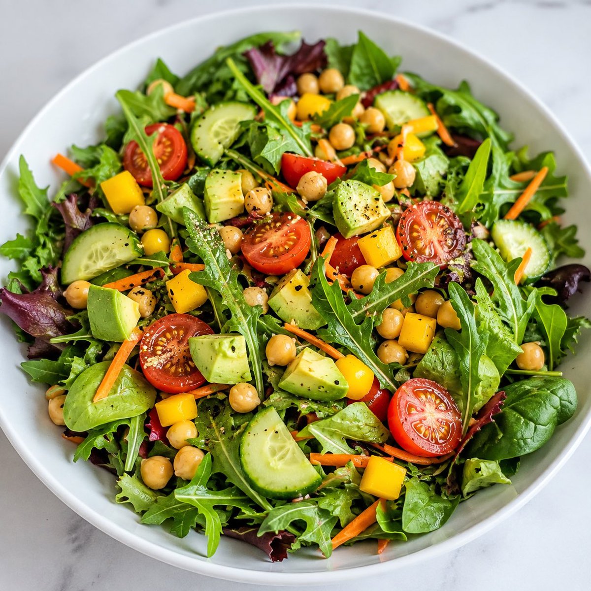 HealthyGoLife's tweet photo. 🥗 Fresh. Colorful. Nutritious.

This healthy veggie &amp; chickpea salad is packed with greens, avocado, tomatoes, cucumber, peppers, carrots and pumpkin seeds — all finished with a fresh lemon dressing. 🍋💚

Simple ingredients. Big flavor. 🌱

#HealthyEating #HealthySalad https://t.co/7CNUPm6PHb