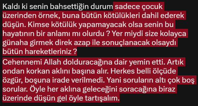 DieXuser's tweet photo. @MucahitGuness @Asitane_ @wakakakakoko @NewsTurko Allah ile insan mı karşılaştırılır bu nasıl akıl tutulması.

Ben sana özet geçiyorum sen anlamayacaksın diye yoksa sorularının cevabı zaten aklen de mevcut Kuranda da mevcut.

Allah zaten Kuranda kimilerinin ecelini erken tayin ettiğini söylüyor. https://t.co/1kI7ht3hcp