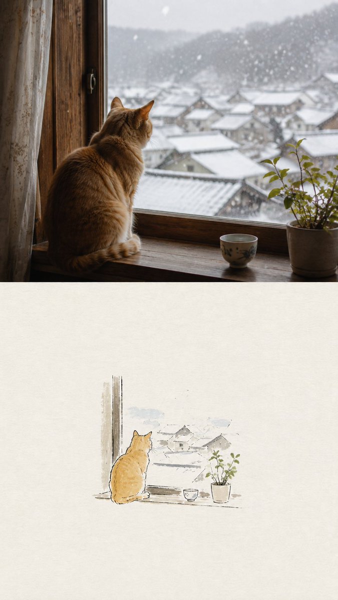 hann7712's tweet photo. 照片 → 极简旅行手帐绘本插画

极简钢笔线稿 + 手帐速写 + 淡彩平涂 + 粗糙干刷色块  + 纸本旅行记录感

把现实中的一刻，提炼成小小视觉记忆🌿

可做成定制相框画、明信片、台历、旅行纪念册、手机壳、帆布袋、马克杯和冰箱贴等等

提示词见评论区🧐 https://t.co/cbEfZaiSKt