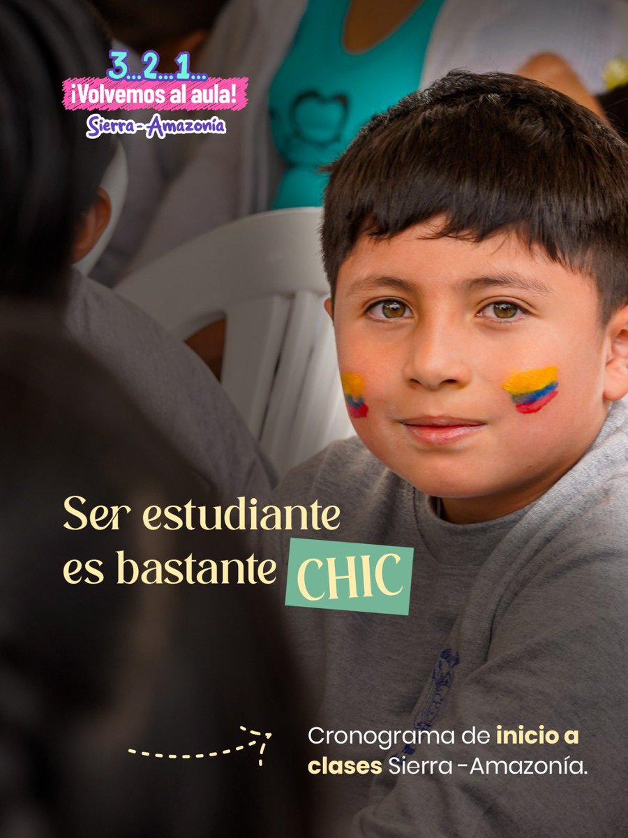 Educacion_Ec's tweet photo. 🎒✨ ¡Ya casi #VolvemosAlAula!

⏰ La cuenta regresiva para el inicio del año lectivo #SierraAmazonía 2026-2027 ya comenzó.

📅 Revisa el cronograma y conoce cuándo es el turno de cada nivel educativo.👇

📚🇪🇨 ¡Nos vemos en las aulas! https://t.co/GVVItuFvq5