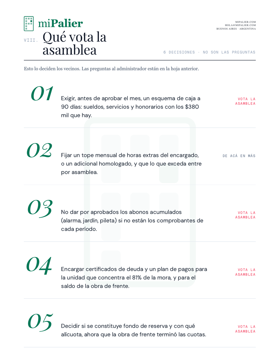 MatiasWilliams's tweet photo. Empecé un proyecto nuevo porque me cansé de no entender las expensas.

De junio 2025 a junio 2026 las mías subieron 72,88%. La inflación del mismo período, según el INDEC, fue 33,5%. Más del doble. ¿No es raro?

Las expensas no bajan. Cada mes suben un poco más. En junio te dicen: vienen altas, es el SAC. En julio no bajan. A veces suben más que junio. ¿No es realmente raro?

¿Las hacen difíciles a propósito? 🤔

¿Cada administrador hace lo que quiere? 😡

¿Se está al día con las obligaciones? 👎👍

¿Cómo impactan los morosos? 📈📉

¿Quién nos cuenta la verdad de las expensas de manera objetiva? 🧠

La liquidación no está hecha para que un vecino la entienda. Está hecha para que el administrador rinda. No es lo mismo.

Es un mercado con información asimétrica. Uno tiene los números, los contratos y el criterio. El otro recibe un PDF a fin de mes. Sin poder leerlo de verdad, no sabés si estás pagando bien, de más, de menos o cualquier cosa. No es que el dato no exista. Es que no están pensadas para mí, para vos, sino para los pocos que se dedican a eso.

Además no tenés el tiempo de estar revisando y supervisando lo que pasa en el edificio. Eso sería un trabajo full time. Para eso se contrata una administradora de consorcios.

Por eso estamos armando un agente de IA que lea todas tus expensas, te las simplifique y te deje ir a la reunión del consorcio con preguntas concretas, accionables, y con decisiones que pueda tomar la asamblea o el consorcio. No es el dashboard. Es el papel que llevás.

Esto es un caso real, anonimizado. Seis liquidaciones, diciembre 2025 a julio 2026.

Julio “bajó” 12%: $28,6 millones contra $35,5 de junio. Parece que el edificio se abarató. No.

La diferencia es la última cuota de la obra de frente ($10,9 M). El gasto corriente —sueldos, servicios, abonos— subió de $24,6 M a $28,6 M. El encargado hizo 224 horas extras: $2,9 M, más del doble del básico. La caja del consorcio más el SUM: $380 mil. Autonomía: 0,02 meses. No llega a un día.

El fondo de reserva no aparece en ninguna de las seis liquidaciones. Una sola unidad concentra el 81% de la mora. En junio el monitoreo de alarma se pagó de a tres períodos juntos.

En este caso, si no separás obra de gasto corriente, te hacés falsas ilusiones.

En otros casos vimos cosas muy llamativas: gastos duplicados, servicios que no se pagan sino que se postergan y van acumulando deuda flotante, el seguro obligatorio sin pagar, la cuenta a nombre del administrador y no del consorcio. Entre otras faltas. Cosas que la liquidación no te señala sola.

Queremos ayudar a todos a entender sus expensas, controlarlas y saber qué pasa en nuestros edificios.

Seguinos en https://t.co/NouOamF97d, que vamos a ir publicando más novedades.

Si querés que miremos las tuyas, mandame un DM 📩