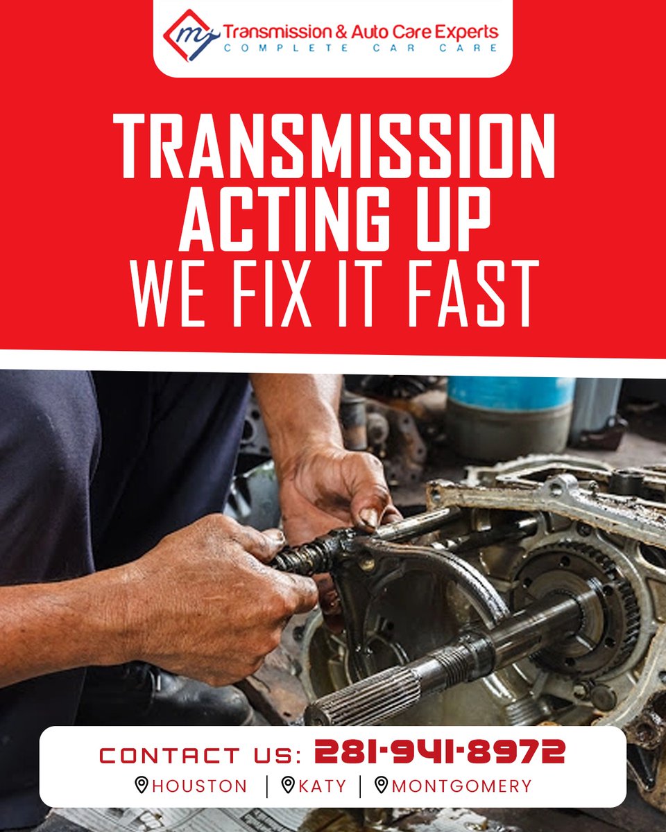 MyTransmissionX's tweet photo. Transmission Acting Up? We Fix It Fast!

Slipping gears, rough shifting, delayed engagement, or strange noises? Don’t let a small transmission problem turn into a major repair.

#TransmissionRepair #TransmissionExperts #AutoRepairHouston #TransmissionService #CarCare https://t.co/jVp844ETnT