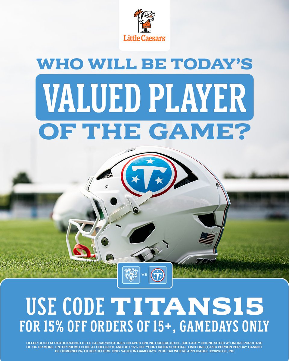 Tennessee Titans: Who will be today’s Valued Player of the Game?

Drop your predictions below 👇 and use code TITANS15 to get 15% off your