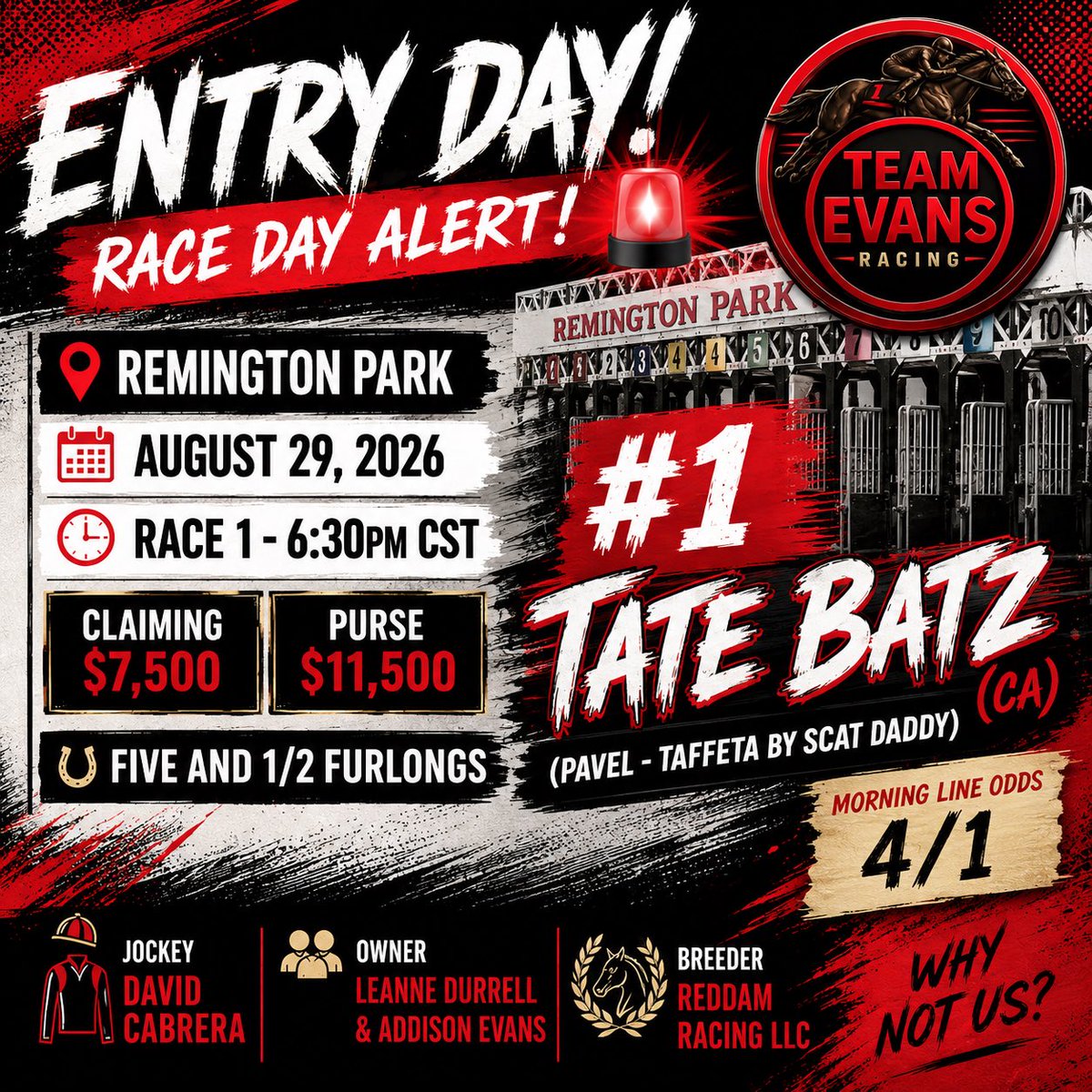 TeamEvansRacing's tweet photo. Race day @RemingtonPark ! https://t.co/Ul9dcwytuv