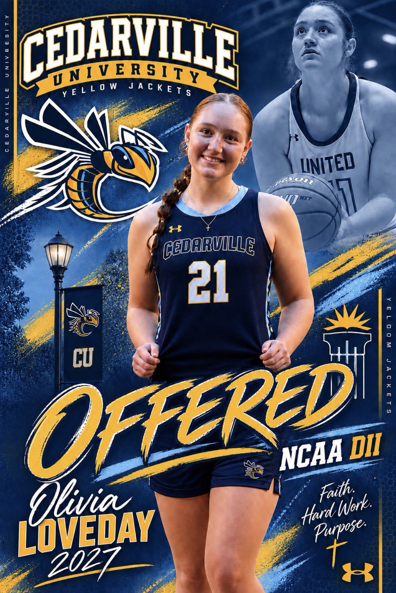 livloveday_21's tweet photo. Had an incredible official visit to @CedarvilleWBB ! 
💙💛

So thankful to @Coachamiller1, Coach J, and Coach KO for inviting me to campus and taking the time to share their program, culture, and vision. Most of all, to these 3 -thank you for believing in me and giving me the opportunity to continue pursuing my dream of playing at the next level. #gojackets