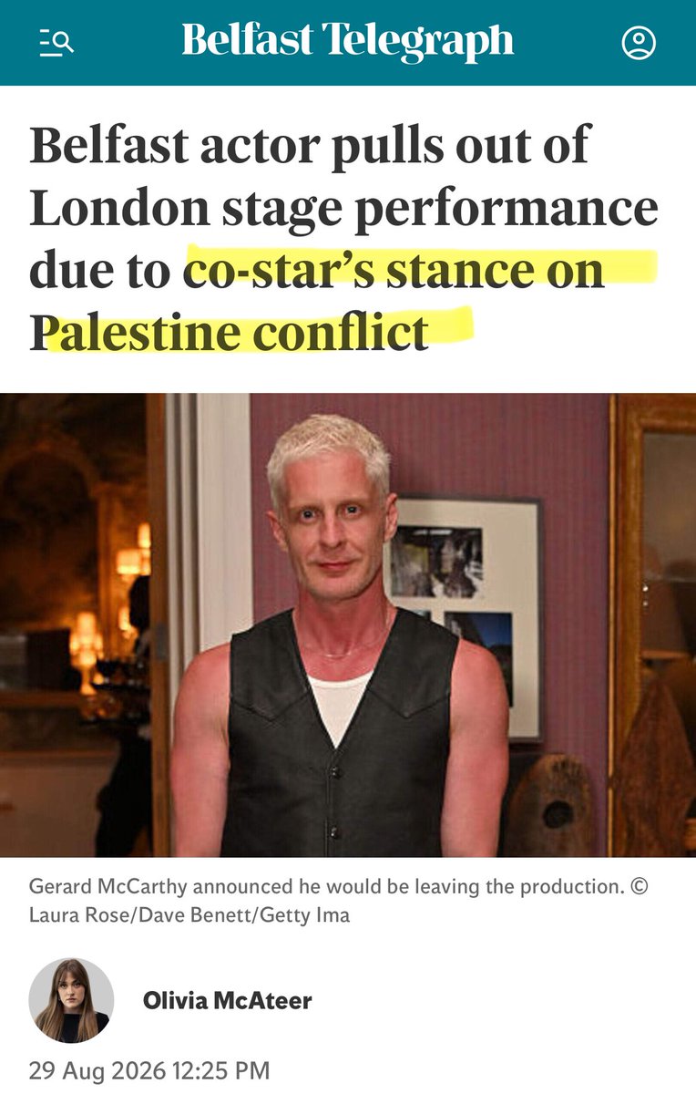 LewisJonathanE's tweet photo. An Irish actor has pulled out of a stage production because he doesn't want to work with Maureen Lipman, one of Britain's finest actresses 

It's interesting, isn't it?

That the only actress he won't work with happens to be Jewish 

It's not like he's asked every other actor for their personal views on Israel or any other conflict for that matter 

Can't remember him asking his fellow thesbians for their views on the Turkish occupation of Cyprus ...

This should be a career ender for him 

But somehow I think he's going to be embraced by far too many of his colleagues