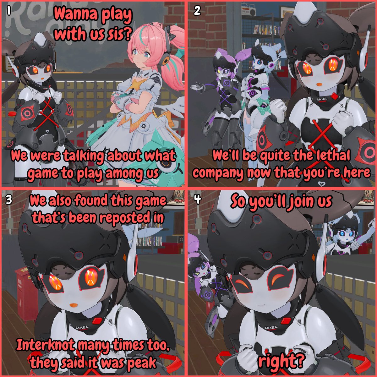 Pixelbro14's tweet photo. Aria's sisters wants to play with her 

I just wanted to make another OC posting
#ZenlessZoneZero #zzzero https://t.co/YXw3tGvhtG