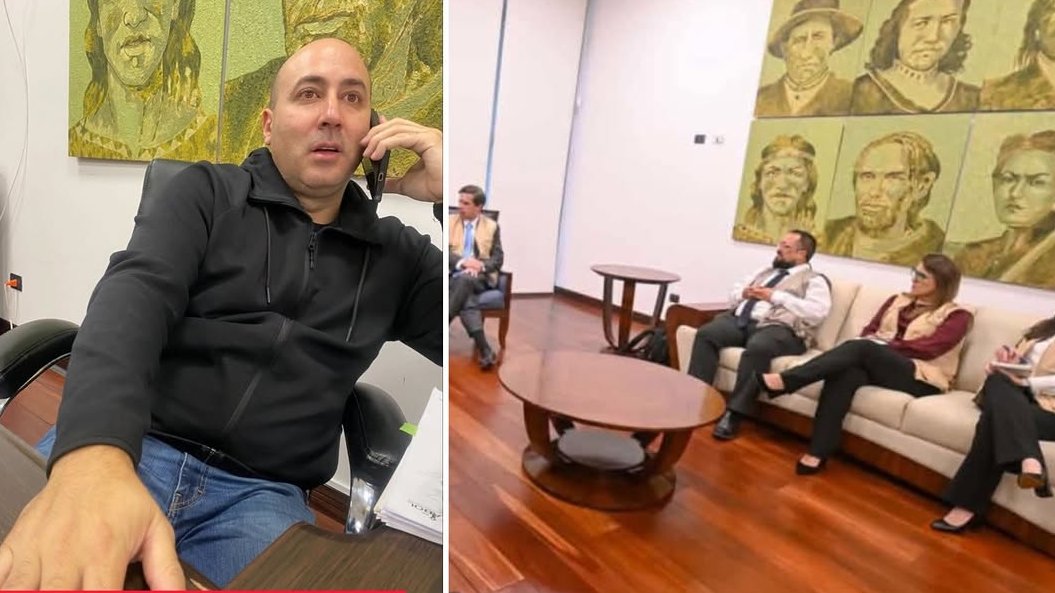 ZuritaCarpio's tweet photo. 🔴 Nadia Beller difunde foto de la "oficina" de Cerimedo en la Casa Grande del Pueblo.

La nueva imagen muestra a Fernando Cerimedo en una oficina del piso 23 de  la sede presidencial boliviana, fechada en mayo de 2026. 
La publicación busca evidenciar la cercanía del asesor argentino con el gobierno de @Rodrigo_PazP, pese a que el presidente negó una relación laboral directa con él.