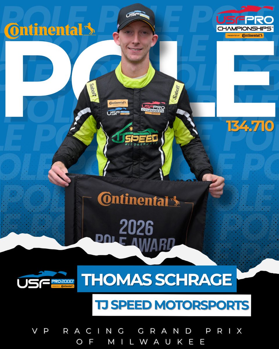 USFPro2000's tweet photo. Thomas Schrage and TJ Speed Motorsports take Pole Position! Heโll lead the field to green for todayโs race at the Milwaukee Mile. ๐๐
#USFPro #INDYCAR #Motorsports #Continentaltire #VPRacing https://t.co/TM2GLviFu0